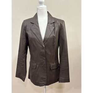 Chadwicks Womens Genuine Leather Button Up Blazer Jacket Brown Size 10